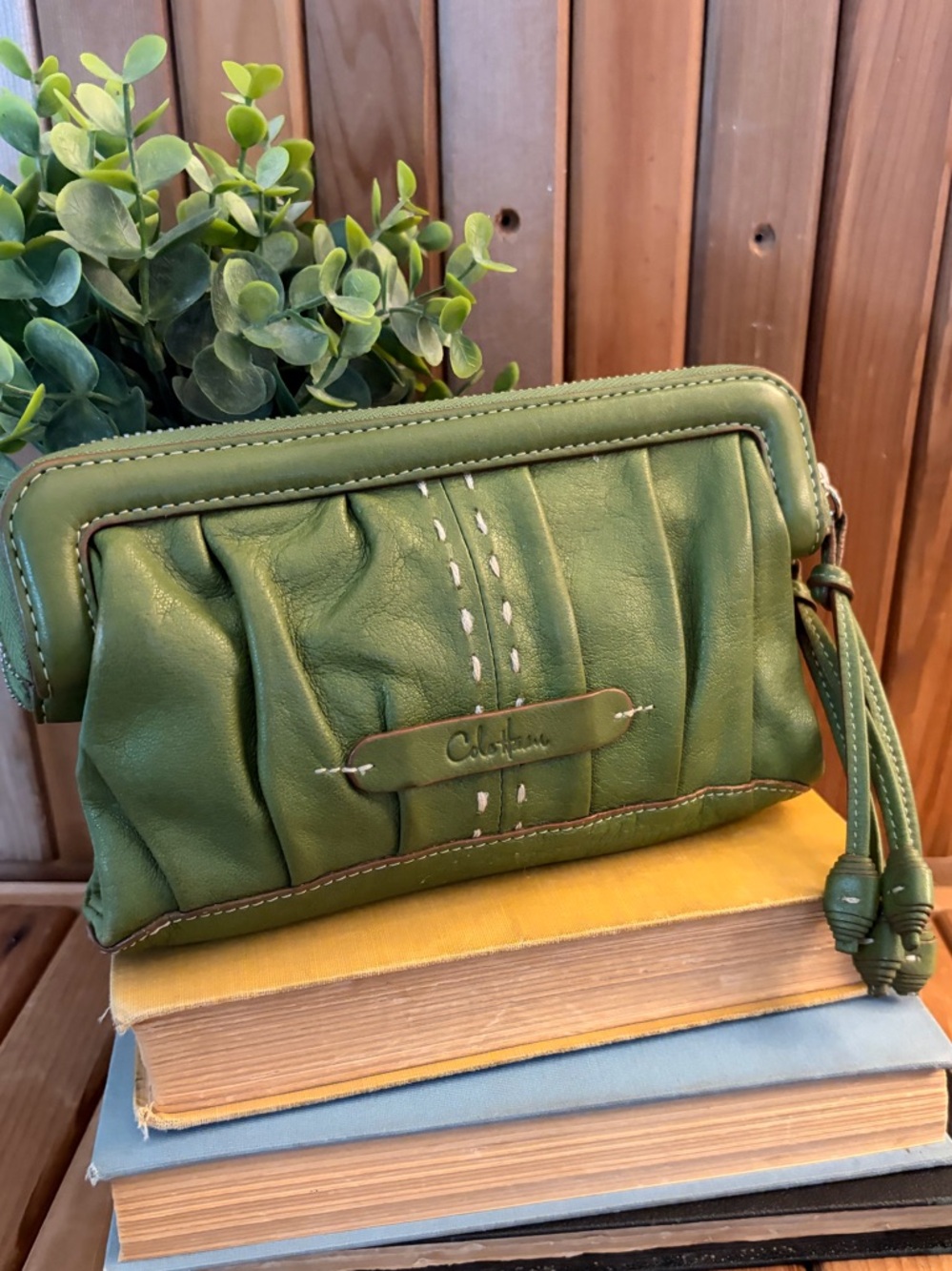 Cole Haan Soft Pebbled Leather Wallet Clutch in Olive Green, Pouch - Picture 11 of 11